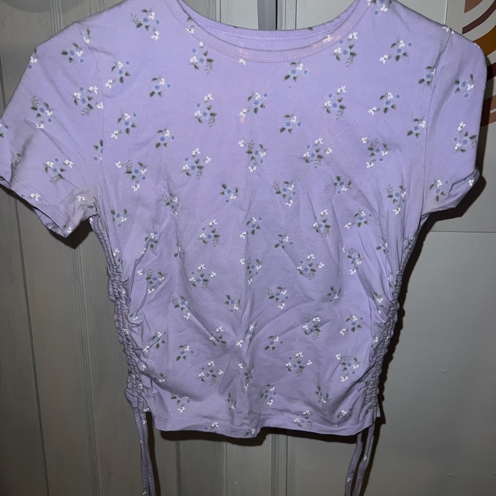 Purple floral hollister drawstring top babytee